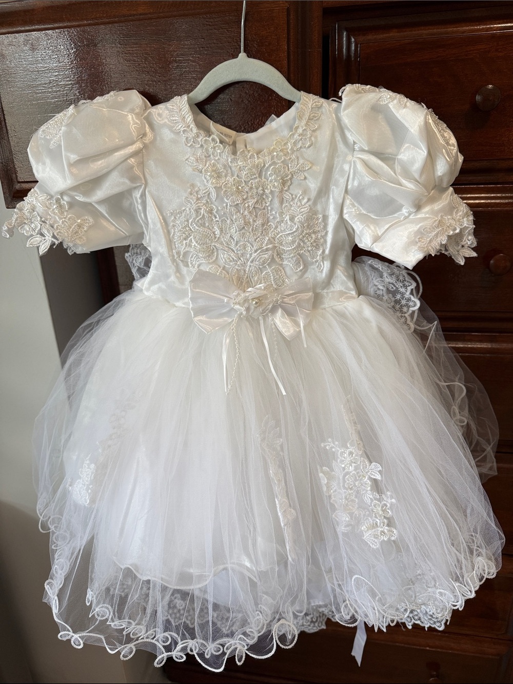 White Floral Lace Tulle Kids Dress